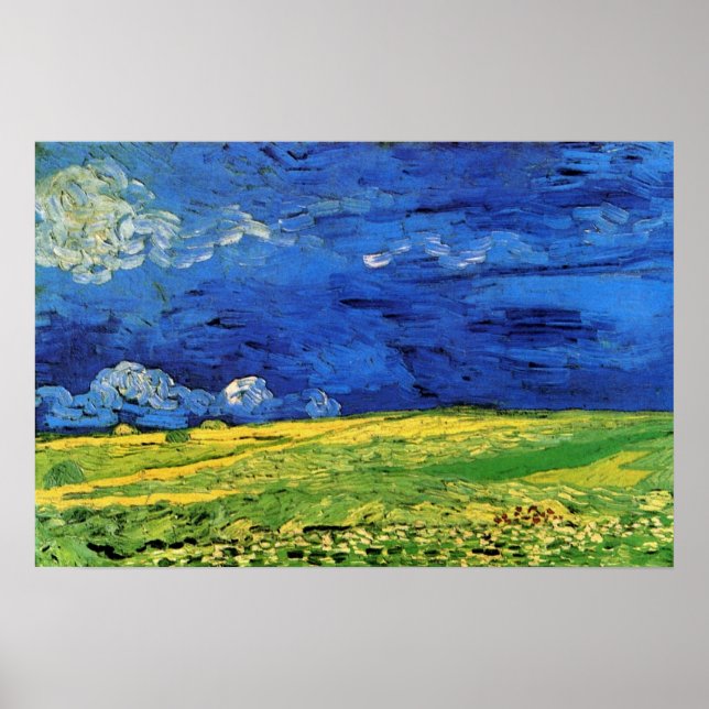 Wheat Field Under Clouded Sky by Vincent van Gogh Poster (Front)