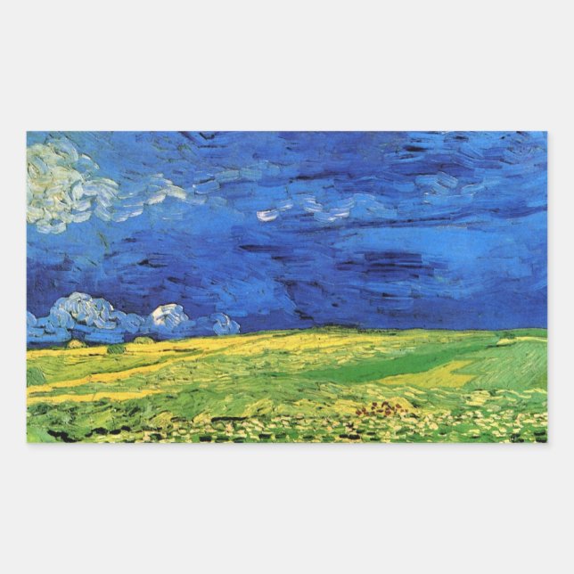 Wheat Field Under Clouded Sky by Vincent van Gogh Rectangular Sticker (Front)