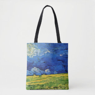 Wheat Field Under Clouded Sky by Vincent van Gogh Tote Bag