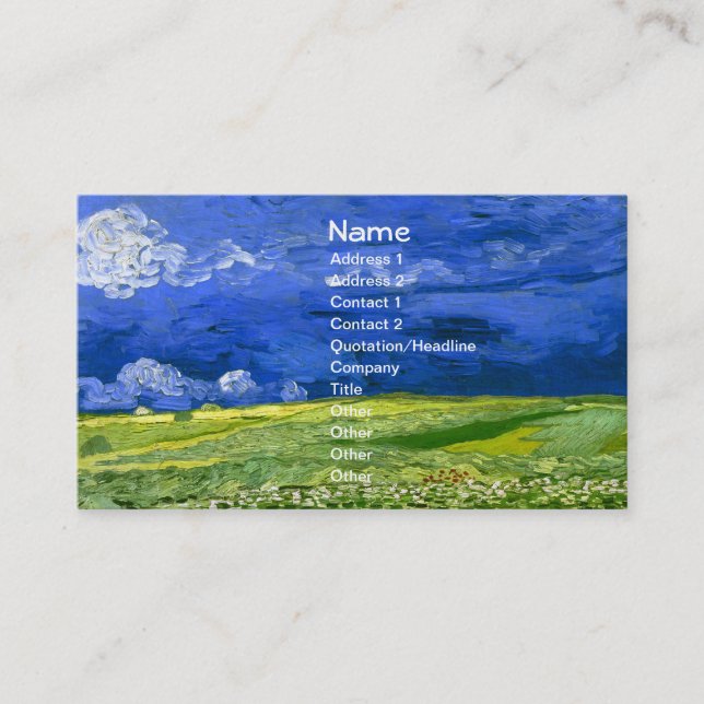 Wheat Field Under Clouded Sky Van Gogh Fine Art Business Card (Front)