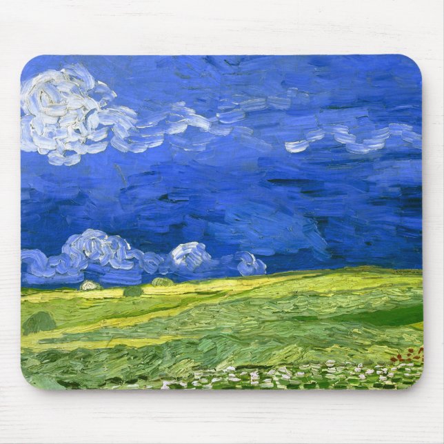 Wheat Field Under Clouded Sky Van Gogh Fine Art Mouse Pad (Front)