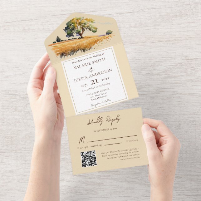 Wheat Field Western Wedding All In One Invitation (Tearaway)