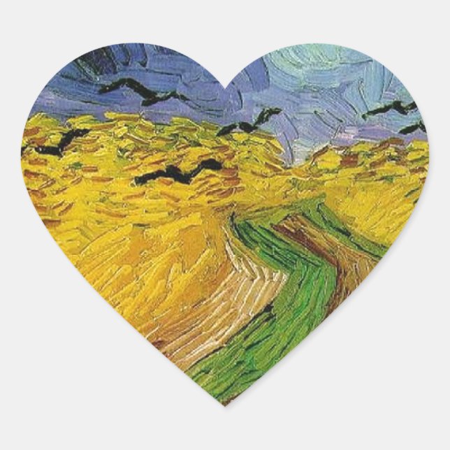 Wheat Field with Crows Heart Sticker (Front)
