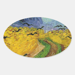 Wheat Field with Crows Oval Sticker