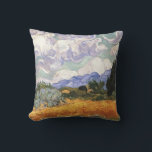 Wheat Field with Cypress by Van Gogh. Cushion<br><div class="desc">Wheat Field with Cypress by Van Gogh. Impressionism fine art. Landscape oil painting. Farm,  farmland,  agriculture. Harvest yellow wheat field with green cypress with white clouds sky in the background.</div>