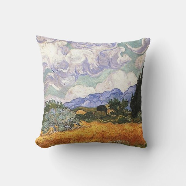 Wheat Field with Cypress by Van Gogh. Cushion (Front)