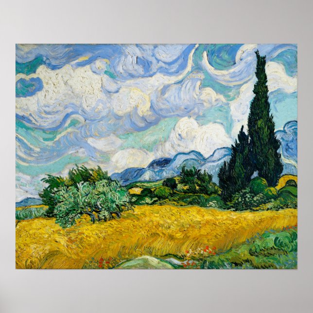 Wheat Field with Cypresses (1889) by Vincent Poster (Front)