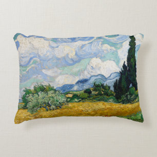 Wheat Field with Cypresses by Vincent Van Gogh Decorative Cushion