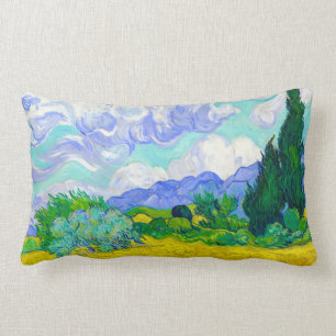 Wheat Field with Cypresses by Vincent Van Gogh Lumbar Cushion