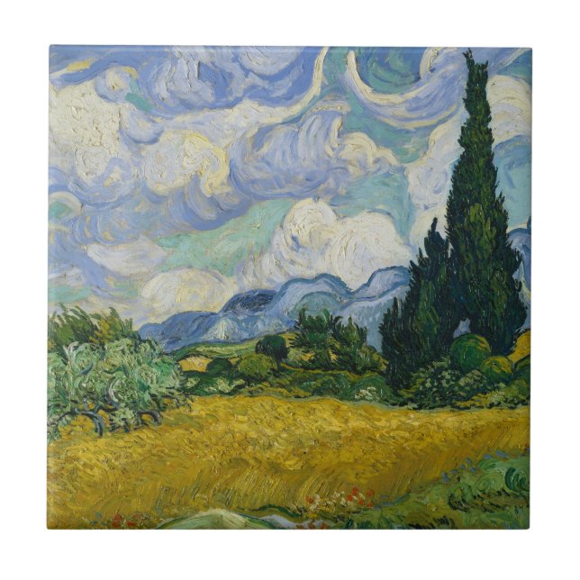Wheat Field with Cypresses by Vincent van Gogh Tile (Front)