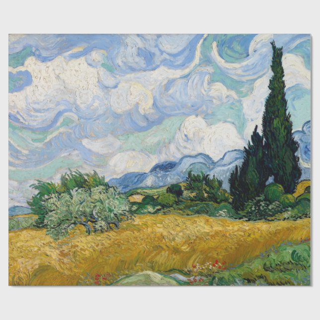 Wheat Field with Cypresses by Vincent Van Gogh Wrapping Paper (Flat)