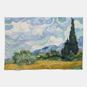 Wheat Field with Cypresses Kitchen Towel