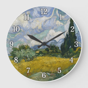 Wheat Field with Cypresses Large Clock