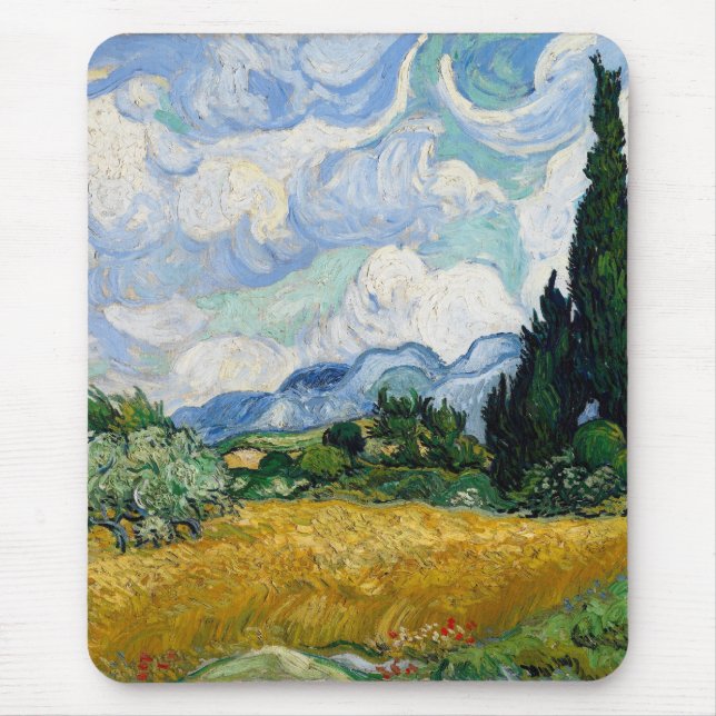 Wheat Field with Cypresses Mousepad (Front)
