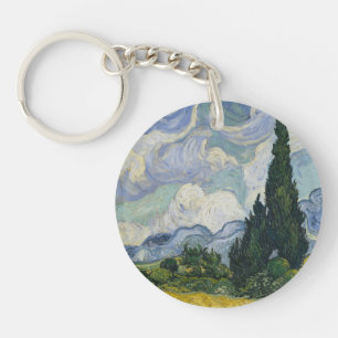 Wheat Field with Cypresses, Oil Painting, Van Gogh Key Ring