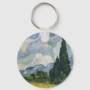 Wheat Field with Cypresses, Oil Painting, Van Gogh Key Ring