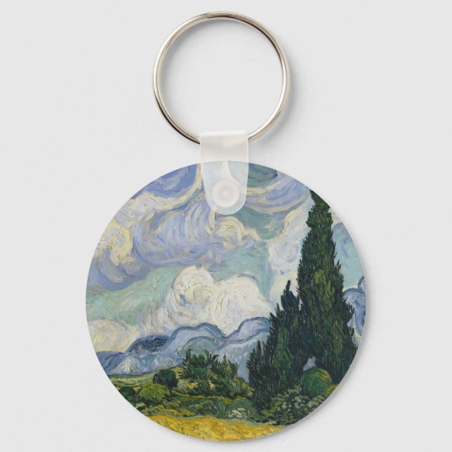 Wheat Field with Cypresses, Oil Painting, Van Gogh Key Ring (Front)