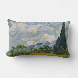 Wheat Field with Cypresses, Oil Painting, Van Gogh Lumbar Cushion