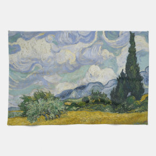 Wheat Field with Cypresses, Oil Painting, Van Gogh Tea Towel