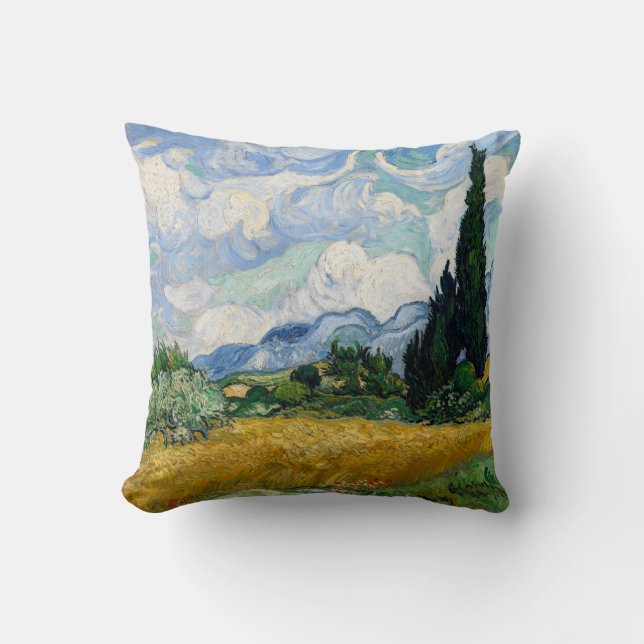 Wheat Field with Cypresses Pillow (Front)