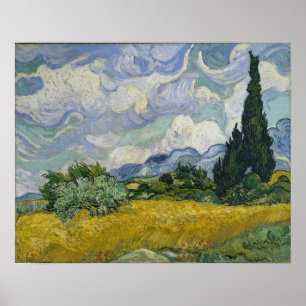 Wheat Field with Cypresses Poster