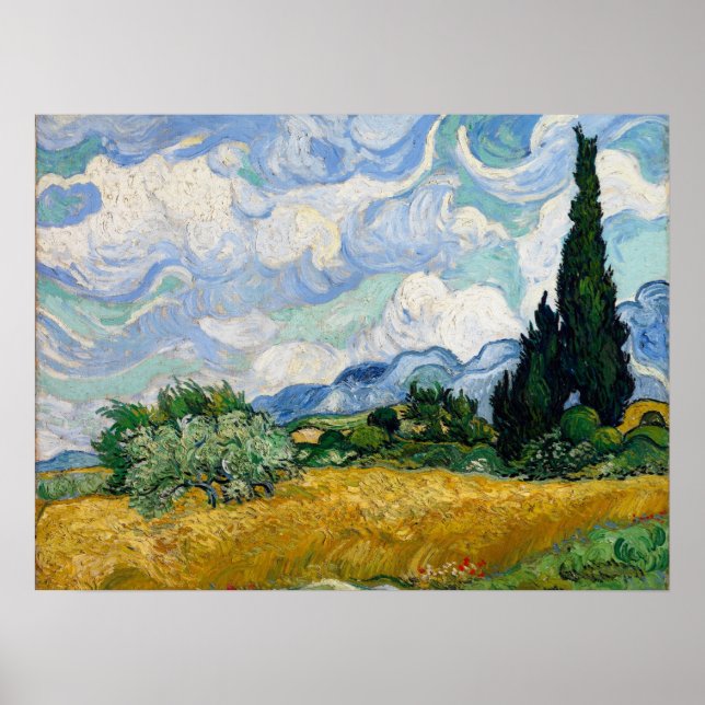 Wheat Field with Cypresses Poster (Front)