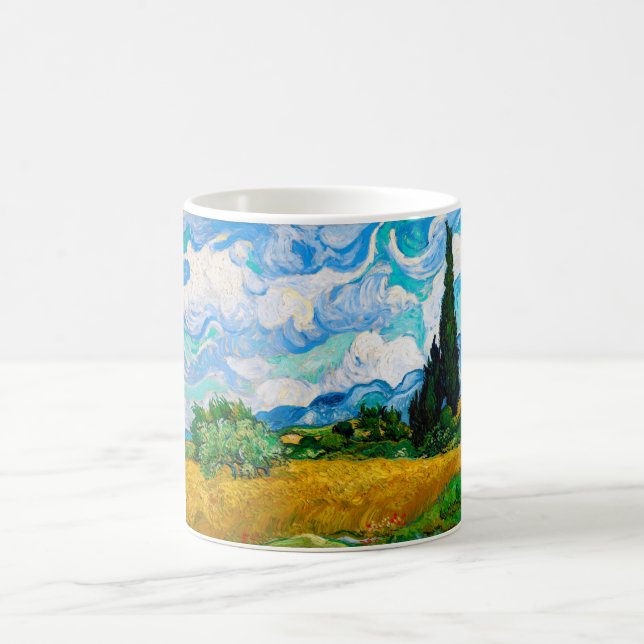 Wheat Field with Cypresses, Van Gogh Coffee Mug (Center)