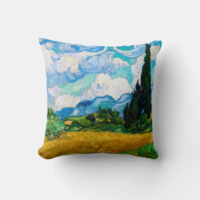 Wheat Field with Cypresses, Van Gogh Cushion (Front)