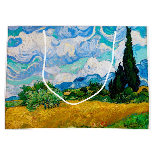 Wheat Field with Cypresses, Van Gogh Large Gift Bag (Front)