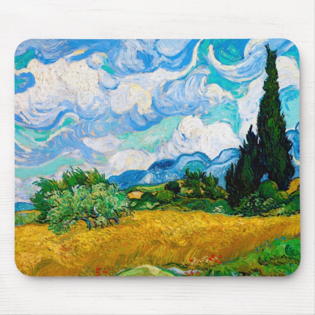 Wheat Field with Cypresses, Van Gogh Mouse Pad (Front)