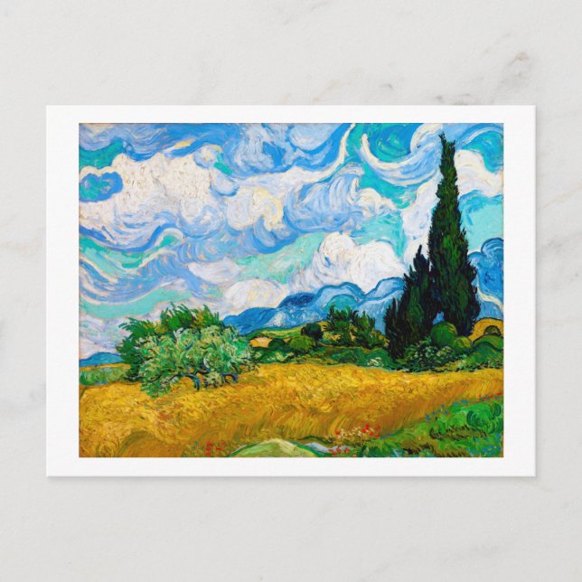Wheat Field with Cypresses, Van Gogh Postcard (Front)