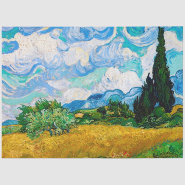 Wheat Field with Cypresses, Van Gogh Tissue Paper (Front)