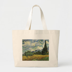 Wheat Field with Cypresses,Vincent Van Gogh Large Tote Bag