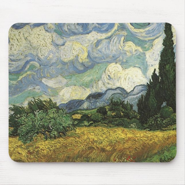 Wheat Field with Cypresses,Vincent Van Gogh Mouse Pad (Front)