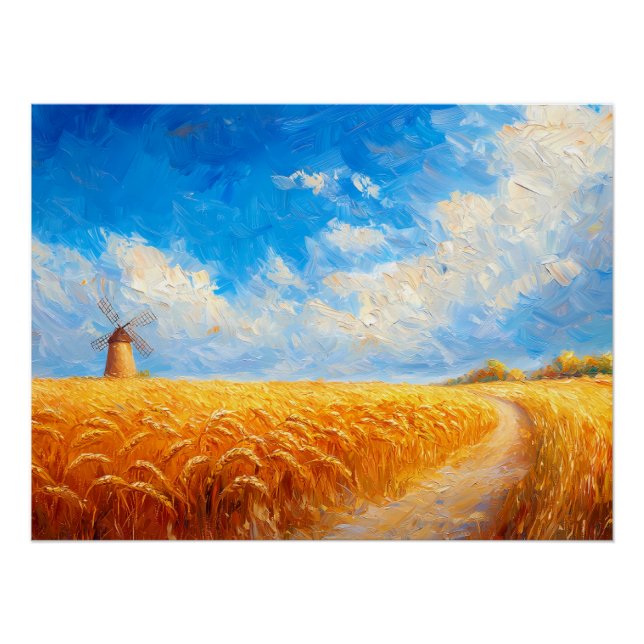 Wheat Field with Distant Windmill Poster (Front)