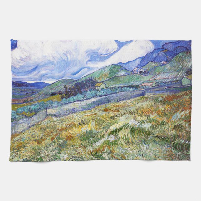 Wheat Field with Mountains in the Background Tea Towel (Horizontal)