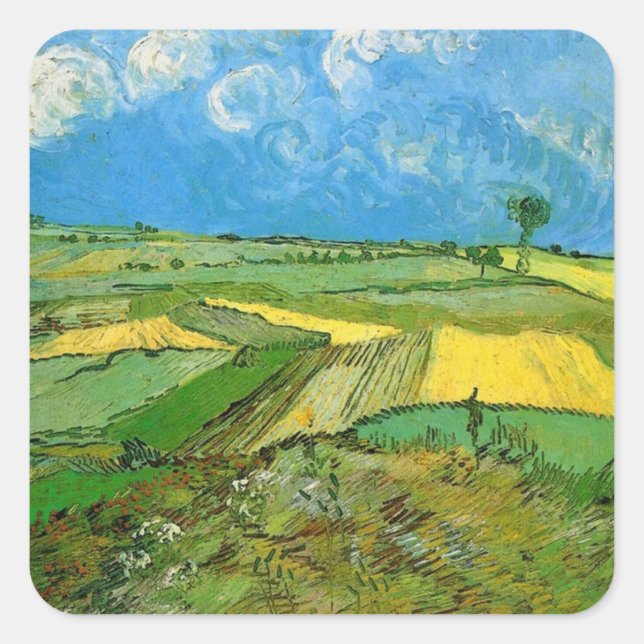Wheat Fields at Auvers Under Clouded Sky, Vincent Square Sticker (Front)