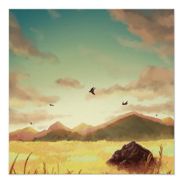 Wheat fields at sunrise poster (Front)