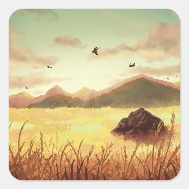 Wheat fields at sunrise square sticker (Front)