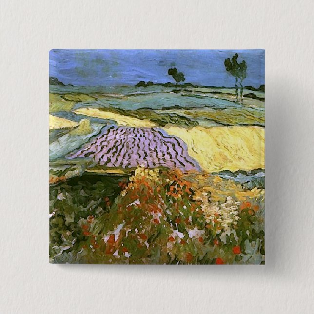 Wheat Fields Near Auvers Van Gogh Fine Art 15 Cm Square Badge (Front)