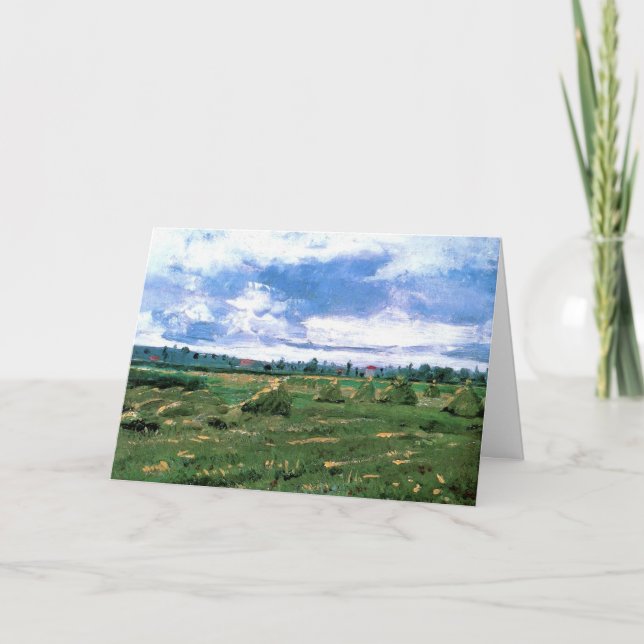 Wheat Fields with Haystacks by Vincent van Gogh Card (Front)