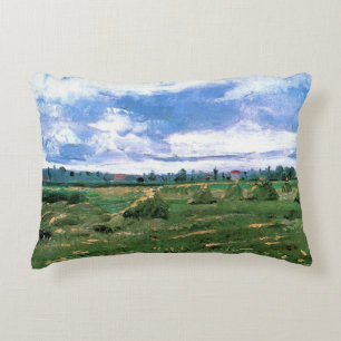 Wheat Fields with Haystacks by Vincent van Gogh Decorative Cushion