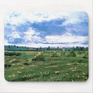 Wheat Fields with Haystacks by Vincent van Gogh Mouse Pad