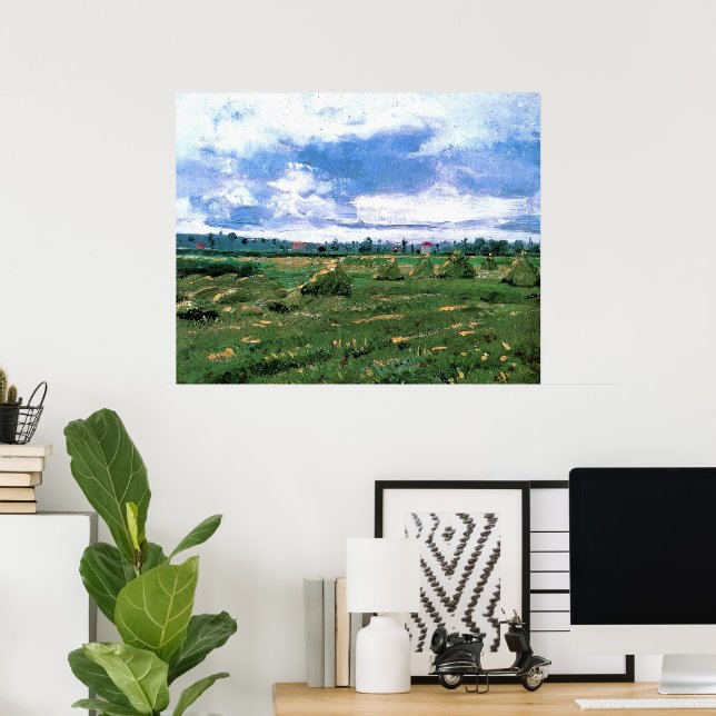Wheat Fields with Haystacks by Vincent van Gogh Poster (Home Office)