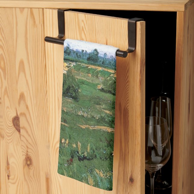 Wheat Fields with Haystacks by Vincent van Gogh Tea Towel (Thirds Fold)