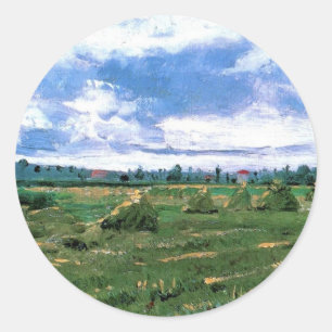 Wheat Fields with Stacks, Vincent van Gogh Classic Round Sticker