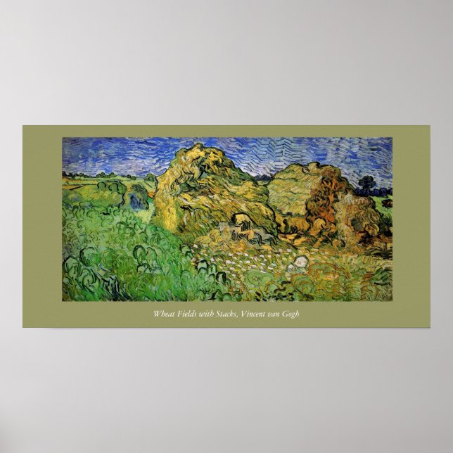 Wheat Fields with Stacks, Vincent van Gogh Poster (Front)
