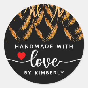 Wheat Handmade with Love Black Classic Round Sticker