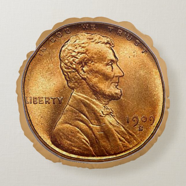 Wheat Penny Coin Round Cushion (Front)