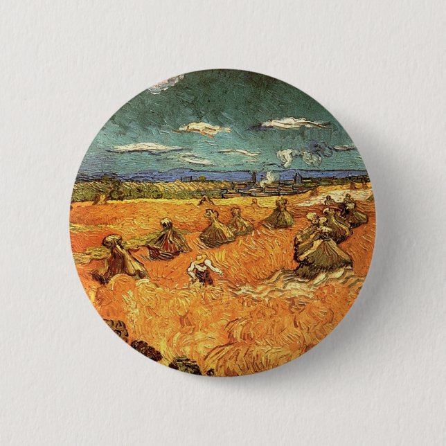 wheat Stacks with Reaper 6 Cm Round Badge (Front)